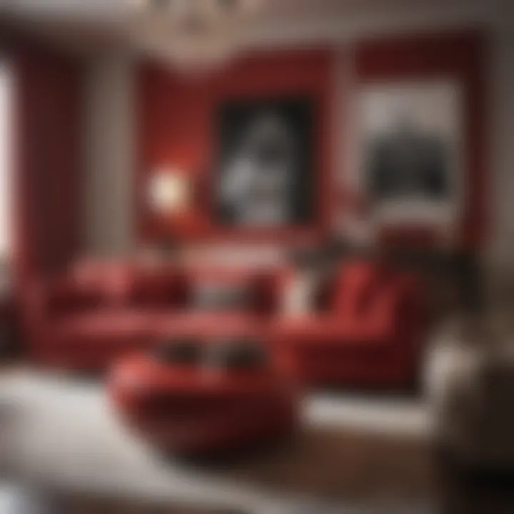 Accessorized living room featuring red accents