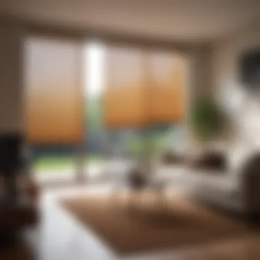 Stylish roller blinds in a modern living room setting, highlighting their functional aesthetics.