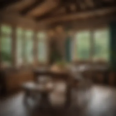 Rustic dining area showcasing a wooden country cottage dining table