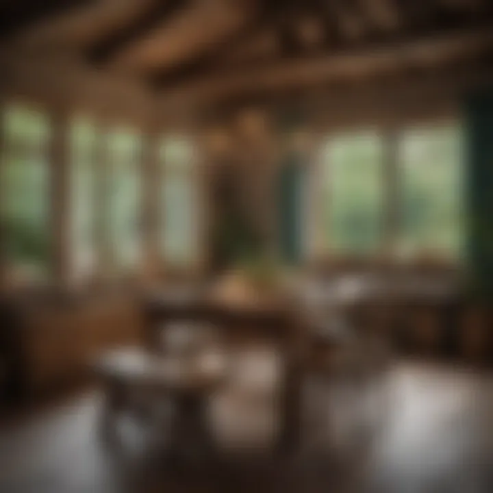 Rustic dining area showcasing a wooden country cottage dining table
