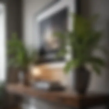 Balanced Decor on Console Table Console table styled with balanced decor elements and plants.