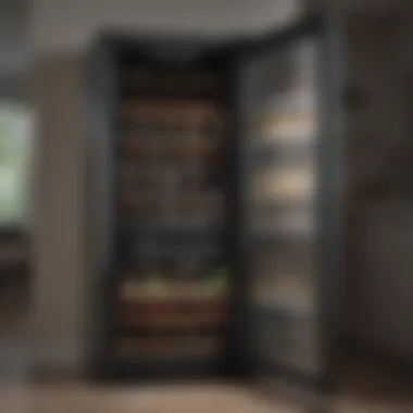 Wine cooler with various bottles displayed inside