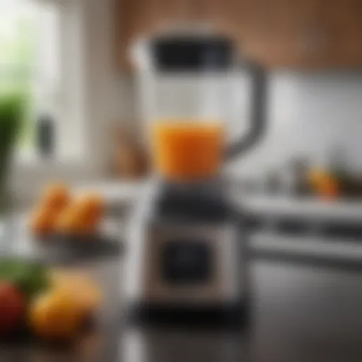 A high-quality blender on a kitchen countertop ready for juicing