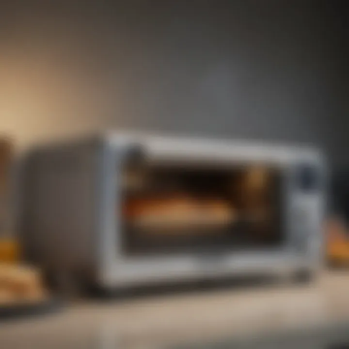 A sleek toaster oven with a digital display and various settings