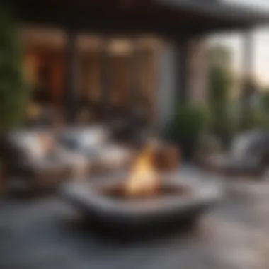 Stylish outdoor conversation set with a fire pit creating a cozy atmosphere