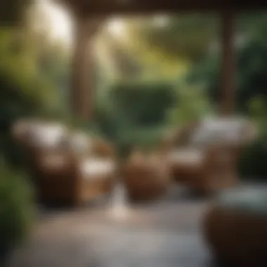 Elegant Outdoor Wicker Furniture Design A well-designed wicker outdoor seating area surrounded by greenery