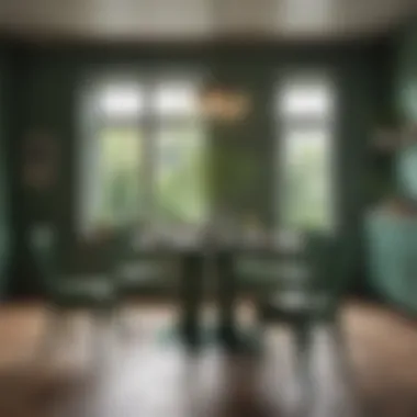 Stylish Dining Area with Green Painted Table and Chairs Stylish dining area featuring green painted table and chairs