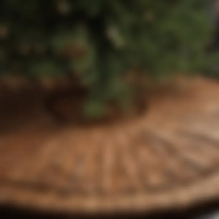 Close-up of a beautifully crafted wooden tree skirt