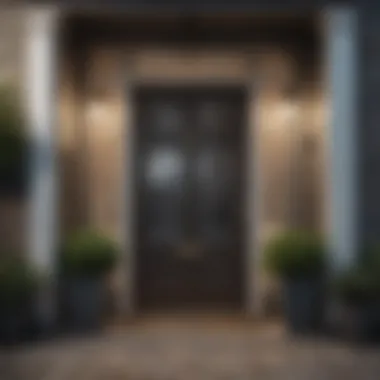 A beautifully styled home with a contrasting front door color.
