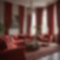 Elegant living room with red curtains