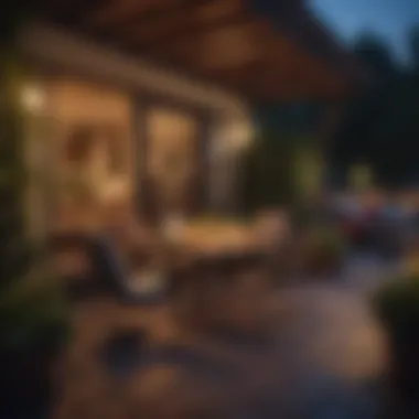 Cozy Evening Ambiance on the Patio A cozy evening setup on a patio with ambient lighting and plant accents
