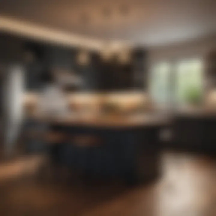 Cozy kitchen island eating area with ambient lighting