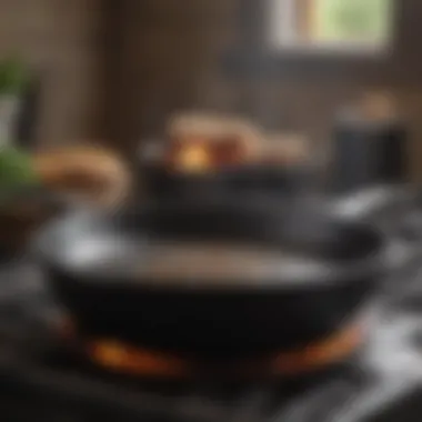 Care and Maintenance of Cast Iron Cookware A close-up of a well-seasoned cast iron skillet demonstrating the effective care and maintenance techniques.