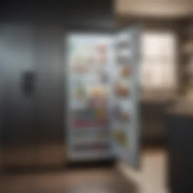 Refrigerator in Contemporary Kitchen Stylish refrigerator in a contemporary kitchen setting