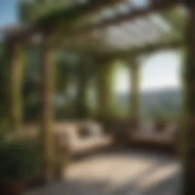 Artisan Wooden Pergola with Vines Crafted wooden pergola adorned with climbing vines