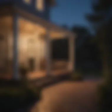 Elegant solar powered lights illuminating a porch at dusk