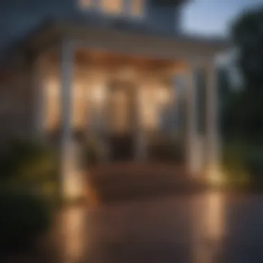 A beautifully lit porch using solar powered lights creating a welcoming atmosphere