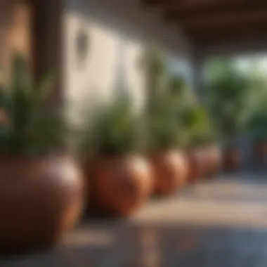 Stunning Display of Large Pots with Drainage Holes Beautifully arranged large pots with vibrant plants