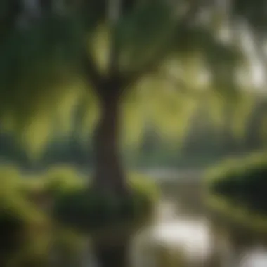 Graceful Weeping Willow by the Pond A unique weeping willow tree gracefully draping over a serene pond.