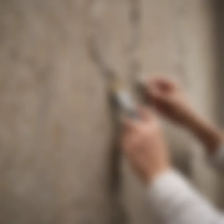 Person applying filler to a crack in the wall