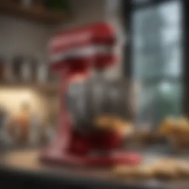 Detailed View of Mixer Attachments Close-up of KitchenAid stand mixer attachments and features