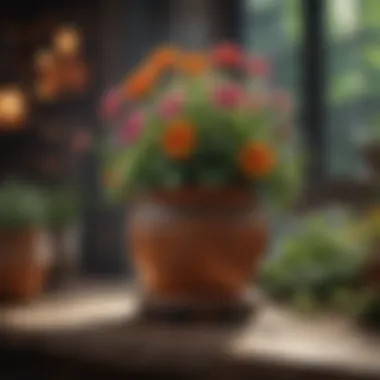 Whimsical Flower Pot Garden Theme A whimsical flower pot garden theme with artistic decorations.