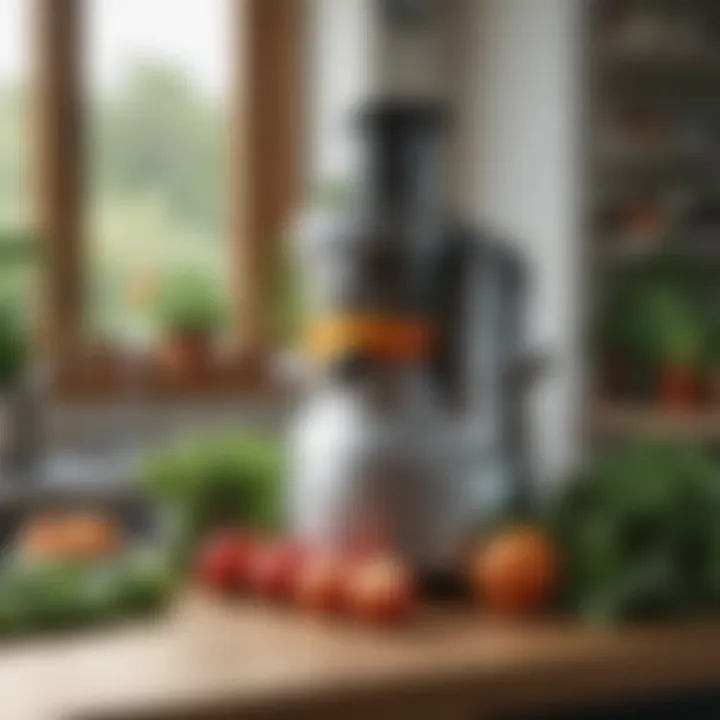 A selection of fresh leafy greens next to a Breville juicer