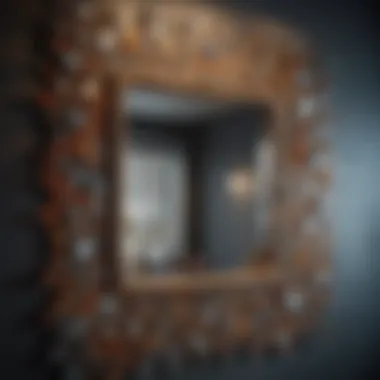 Creative Mirror Collage on Vibrant Wall A creative collage of mirrors in varying shapes and sizes on a vibrant wall.