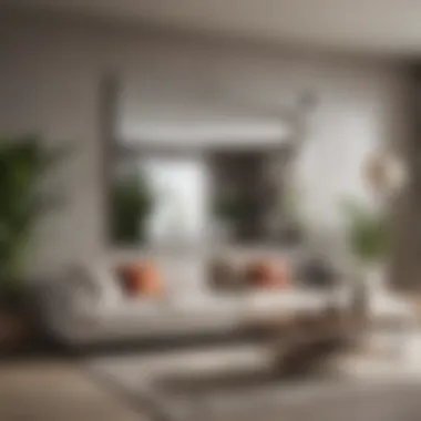 Rectangular Mirrors in Modern Living Room A dynamic display of rectangular mirrors in a modern living room setting.
