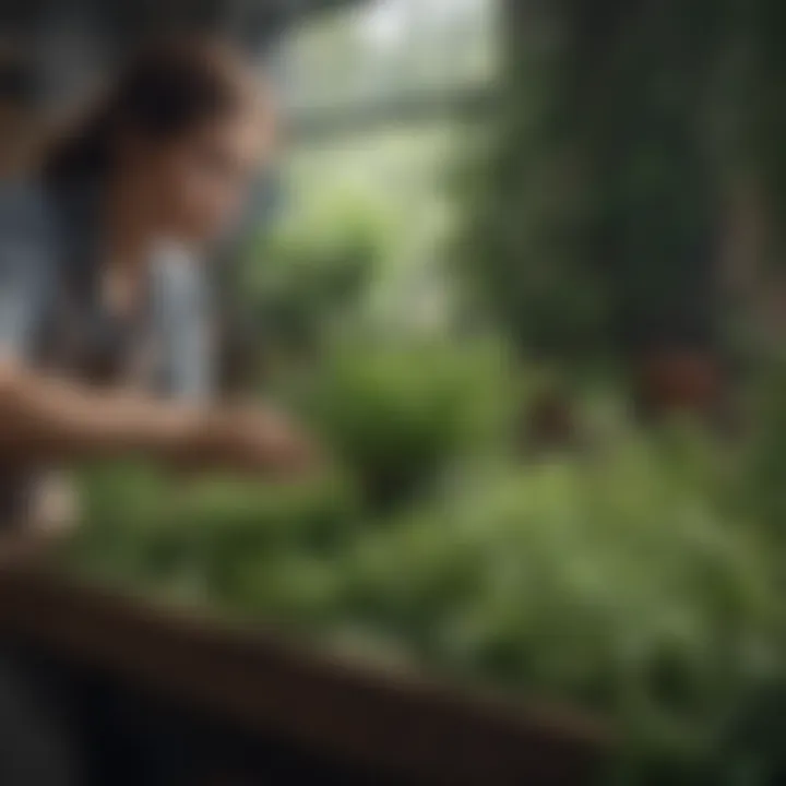 Harvesting fresh herbs with care and precision
