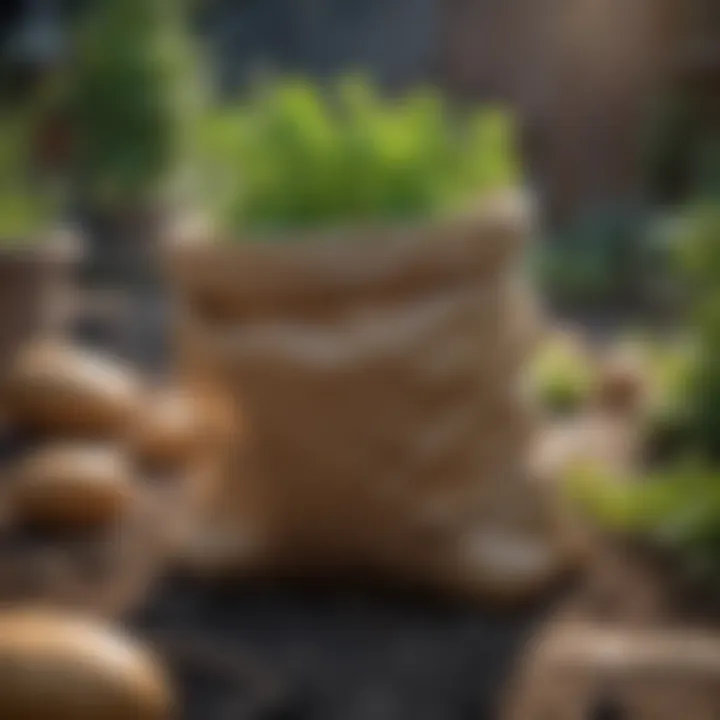 Potato bag setup in an urban garden