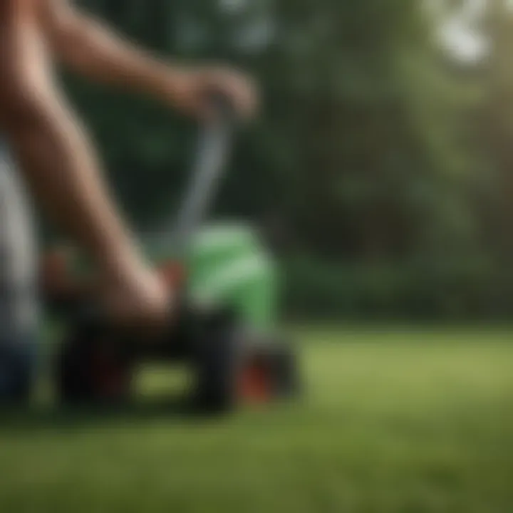 A spreader tool being filled with Turf Builder product