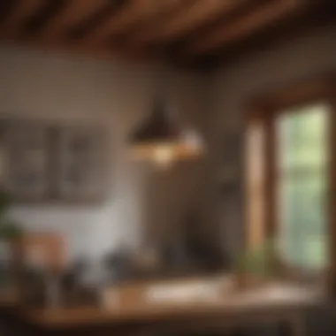 Rustic Pendant Light Enhancing A Cozy Home Office Rustic pendant light illuminating a cozy workspace