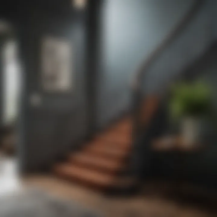 Chic staircase with contrasting wall colors and decor accents