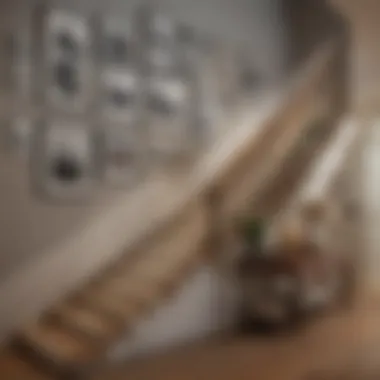 Gallery Wall of Photographs on Staircase Stylish staircase featuring a gallery wall of photographs