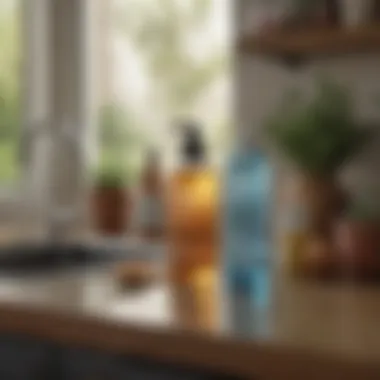 An assortment of natural cleaning products on a kitchen counter.