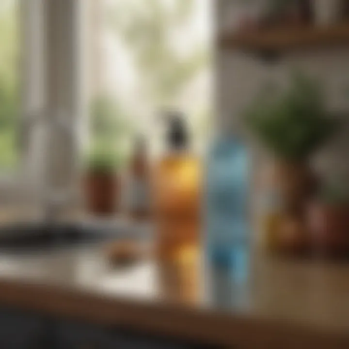 An assortment of natural cleaning products on a kitchen counter.