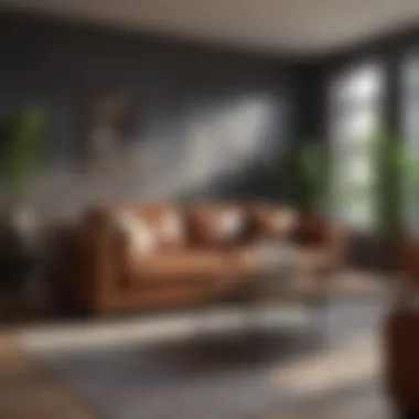 Stylish Living Room with Leather Sofa Comfortable leather sofa in a stylish living room