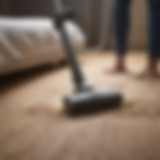 Handheld vacuum cleaner removing dust from a mattress