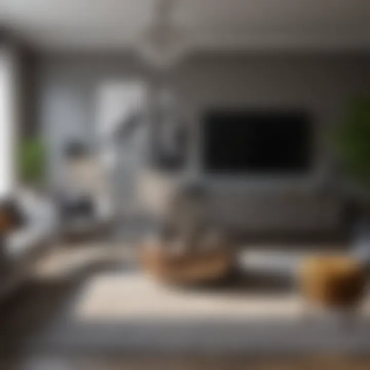 Stylish living room showcasing grey walls and complementary decor