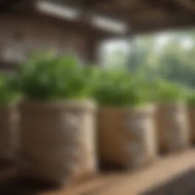 Unique fabric grow bags filled with fresh vegetables