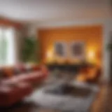 A vibrant living room showcasing a modern aesthetic with bold color accents and unique furniture arrangements.