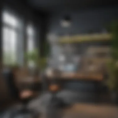 Modern Workspace with Tech Integration A workspace that integrates technology into modern decor, featuring innovative organizational solutions.