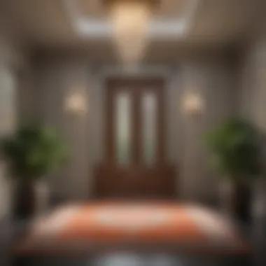 Contemporary Entry with Unique Lighting A contemporary entryway featuring unique lighting fixtures and a stylish rug, enhancing the overall ambiance.