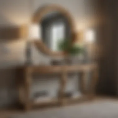 Luxurious Console Table in Entryway A luxurious entryway featuring a decorative console table with stylish decor elements and a mirror.