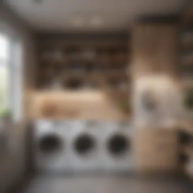 Maximizing Functionality with Style Functional storage solutions in a stylish laundry area