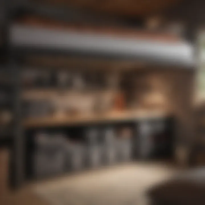 Organized storage solutions under loft bed with bins and baskets