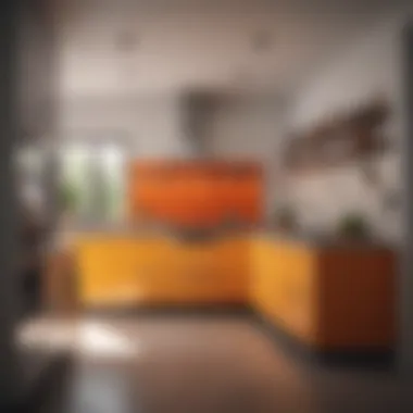 Bright and Space-Saving Kitchen Brightly colored small kitchen with space-saving solutions
