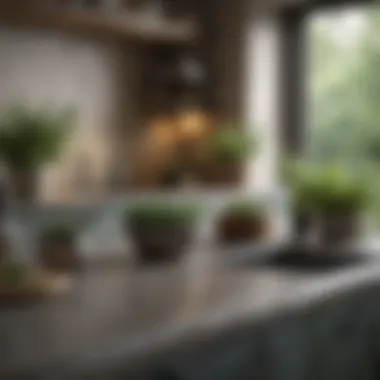 Stylish Kitchen Counter with Herb Planters Elegant countertop arrangement with herbs and utensils