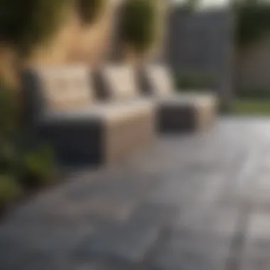 Contemporary outdoor seating area with unique paving stones.